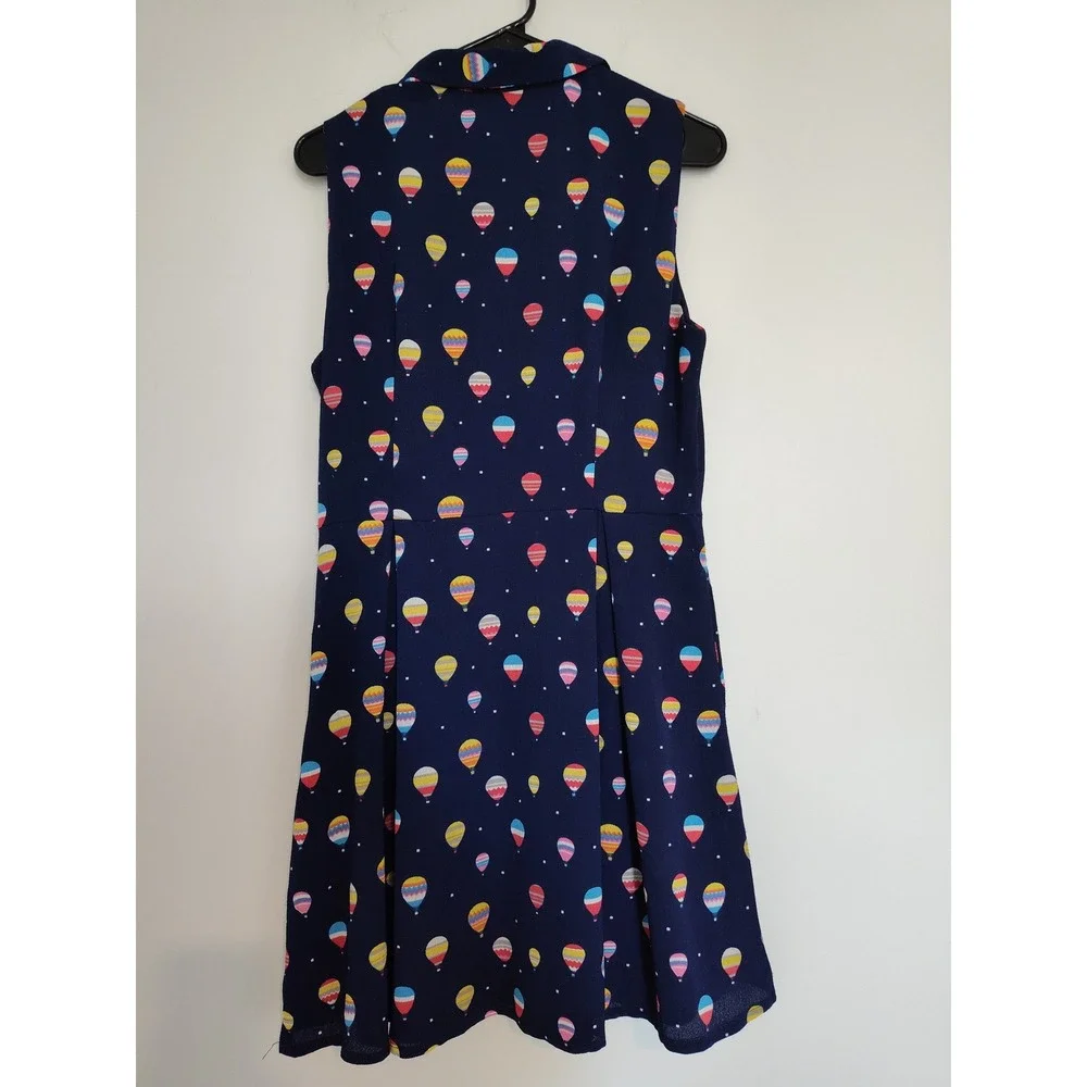 L.A.SGUL Navy Hot Air Balloon Print Sleeveless Shirt Dress Womens Large A-Line